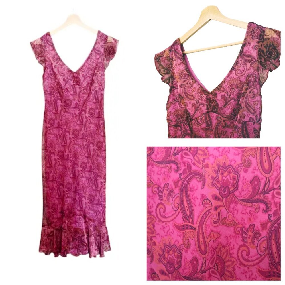 Y2K Jonathan Martin Sheer Babydoll Flutter Slv Purple Paisley Slip Dress SML?
